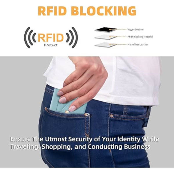Naisten lompakko RFID-suojauksella, pieni lompakko naisille, luottokorttikotelo, kolmiosainen naisten lompakko kolikkotaskulla ja vetoketjulla