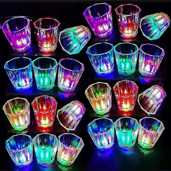 Sett med 24 LED-belyste shotglass for glitrende festmoro{f2}
