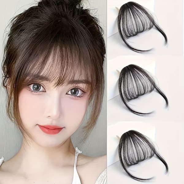 Clip On Bangs Hårstykke Sømløs Pannelugg Hårforlengelse Naturlig Usynlig Black 3pcs