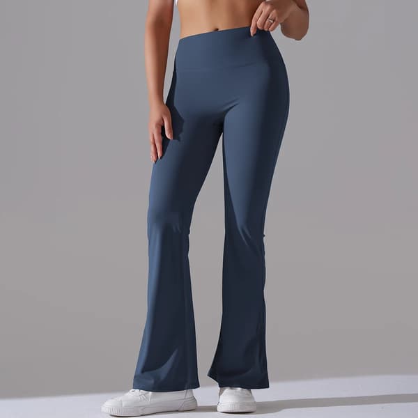 Dam Enfärgade Hög Midja Yogabyxor Utsvängda Träningsleggings Stretch Vida Ben Cocoa S