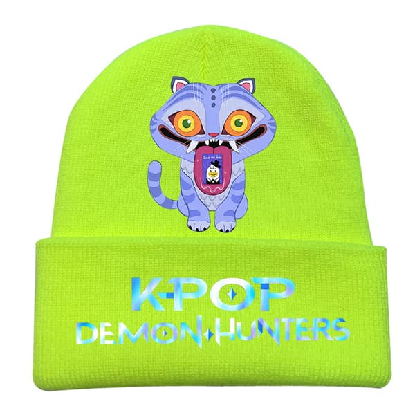 KPOP DEMON HUNTER avslappnad stickad mössa lockig ullmössa tryckt beanie utomhus kall mössa vuxen Vit - 10{F2} White - 10 One size