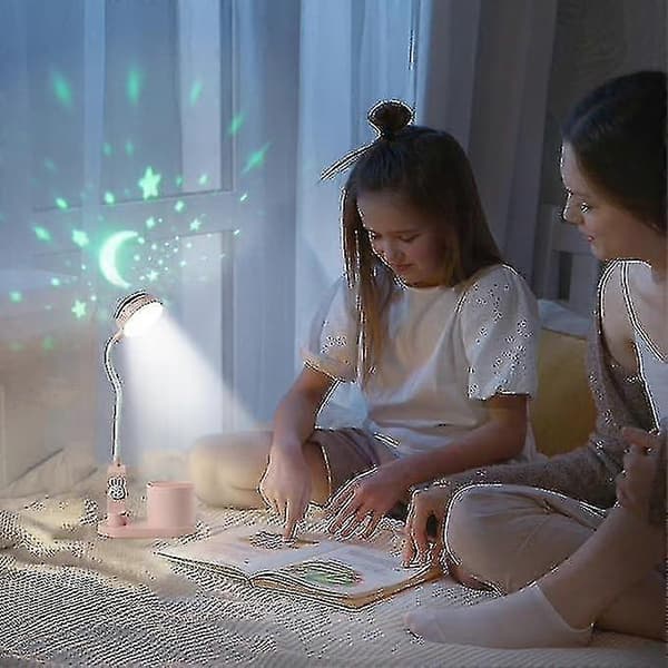 Genopladelig LED-skrivebordslampe til børn med automatisk farveskift og dæmpbart lys til studier Pink