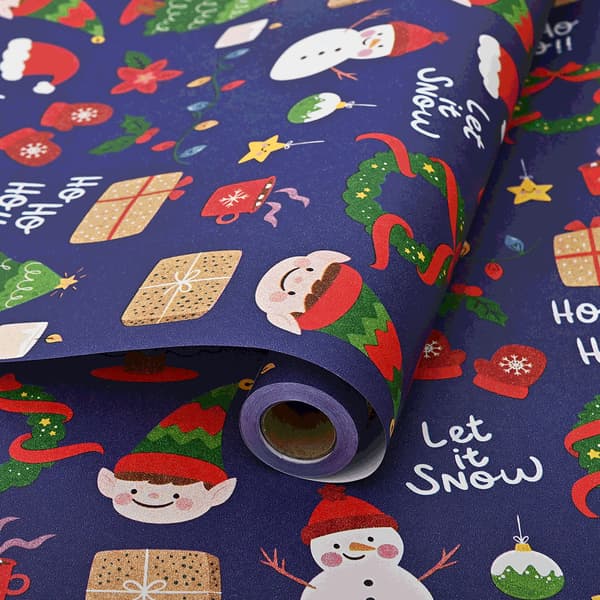 Julklappspapper på rulle, festligt presentpapper för helgdagar, dekorativt förpackningspapper för julklappar *Snögubbe Present*50*500cm 50*500cm Snowman Gift