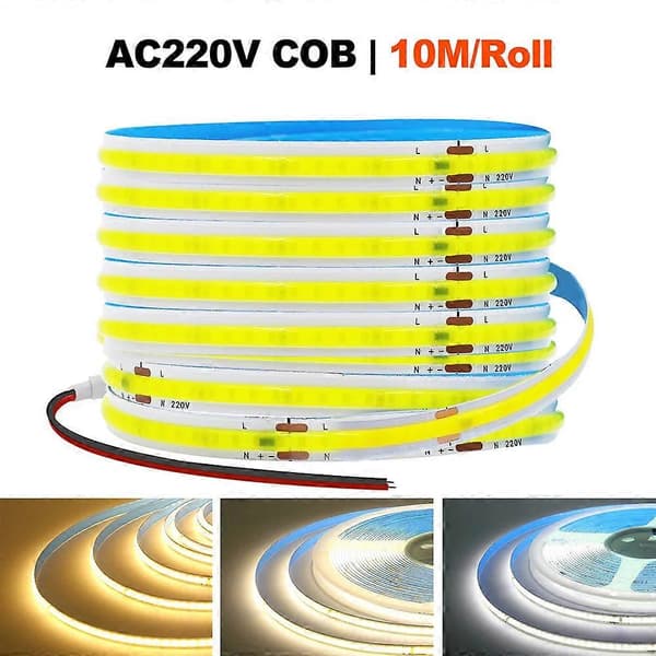 220v Cob Led Strip Lys 5m-50m, Supersterk 240 Leds, Fleksibel Teip, Ra90 WHITE 5m