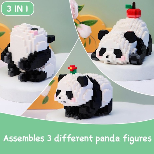 Panda Mini Byggklossar Set, Panda Sött Djur Byggset, för Vuxna och Barn, Panda Mikro Byggklossar Kostym