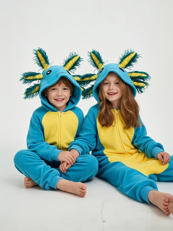 Blå Hætteheldragt med Lynlås og Dyretegneseriedesign til Piger til Udendørs Aktiviteter Sky Blue 5-6Y
