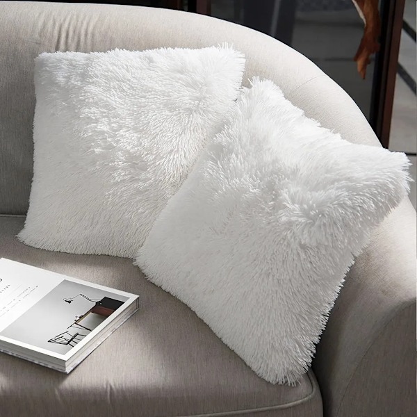 Vit Dekorativt Kuddfodral 40x40 cm, Fuskpäls Lammskinn Design för Soffa