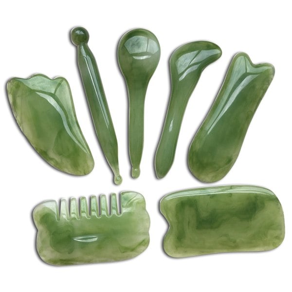 7-delt Gua Sha sæt, Resin Gua Sha sæt til ansigts- og nakkesmerter green