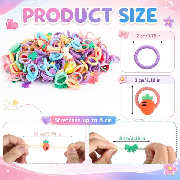 200 stk fargerike hårbånd til jenter, elastiske hårbånd til jenter, 2 modeller scrunchie jenter (frottéhårbånd og tommelhårbånd)
