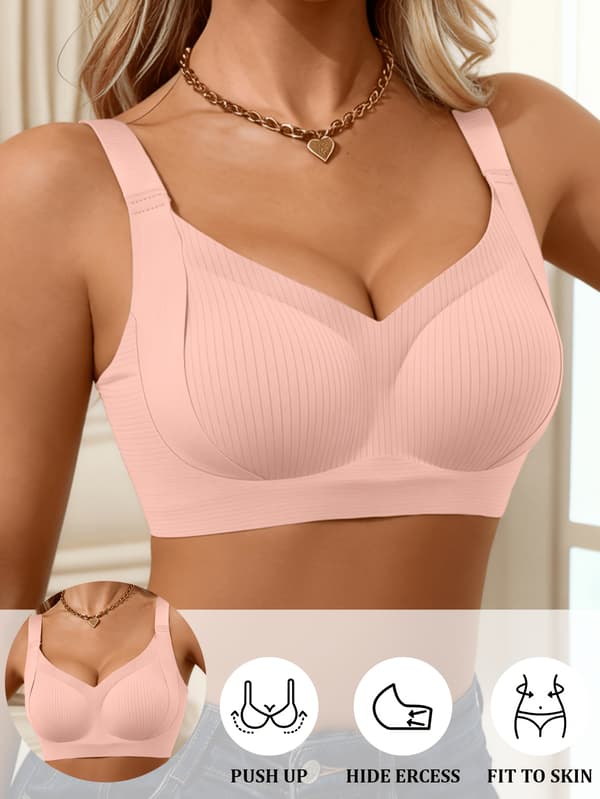 Dame BH med brede stropper, push-up, uten bøyle, komfortabel, ensfarget, uformell pink S