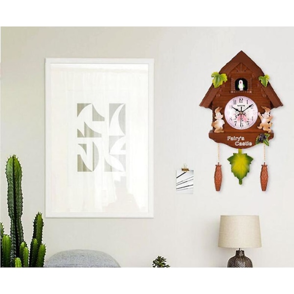 Cuckoo Clock Pendulum Black Forest Clock, Natural Bird Sound Bird Wall Clock, Quartz Movement Battery(brown)