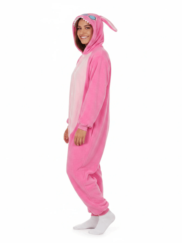 Kigurumi Onesie Pink Lilo & Stitch Cosplay Bløde Pyjamas med Hætte og Lommer, Unisex Voksne, Efterår Vinter, S-XXL (155 - 195cm) nerdhunter M Rosa