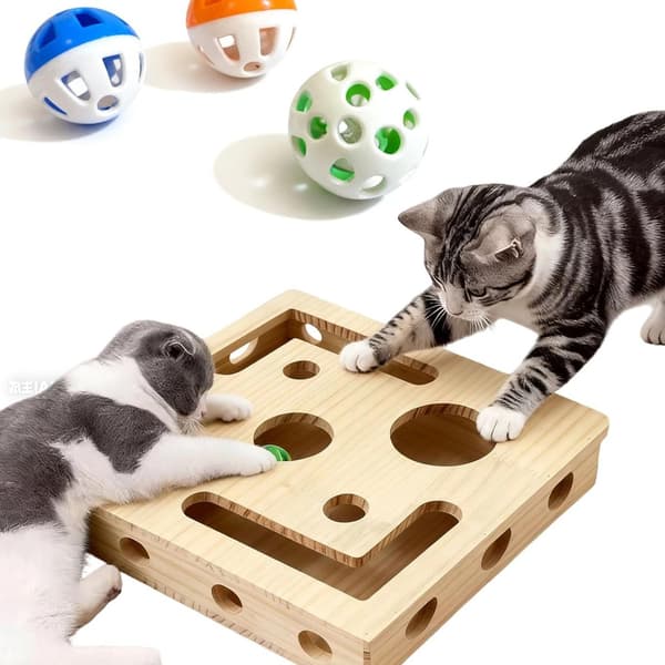 Träspiklåda för katter, kattklöspussel, labyrintklöspussel med klockboll och