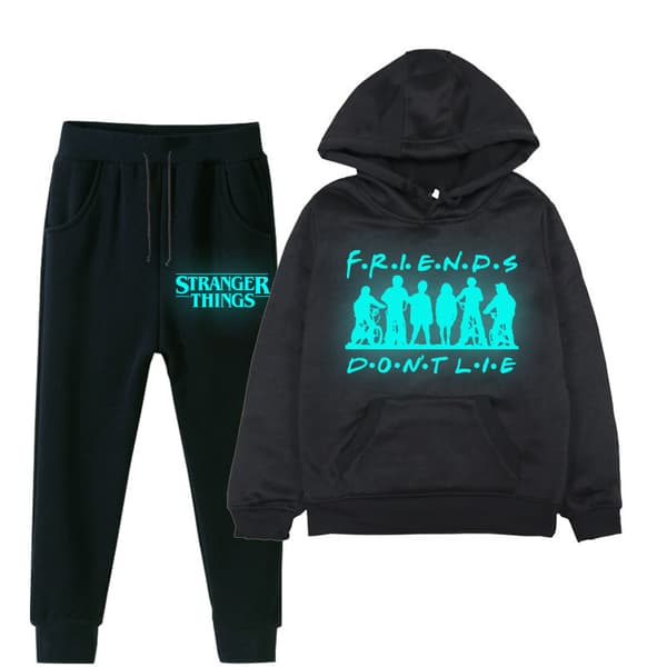Stranger Things Glow Print Hoodie Set | Tröja & Byxor Outfit*L*Svart 2