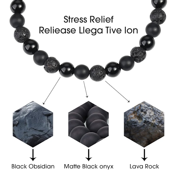 Svarta Pärl armband för Män Pojkar - 6mm Obsidian Onyx Lava Pärlor Armband Set för Par - Julgåvor Födelsedagspresenter Herrsmycken