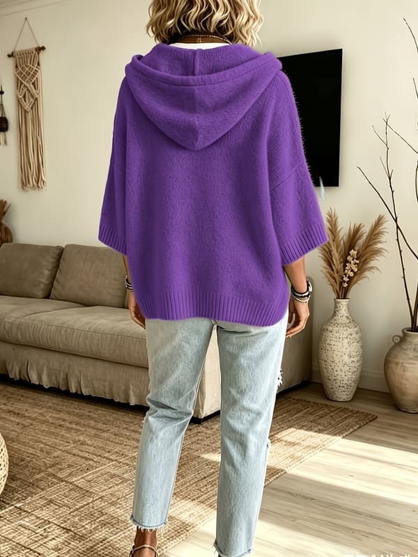 Hettegenser for kvinner, kort flaggermusermet, plysj, mønstret, myk strikket genser Deep Purple XL