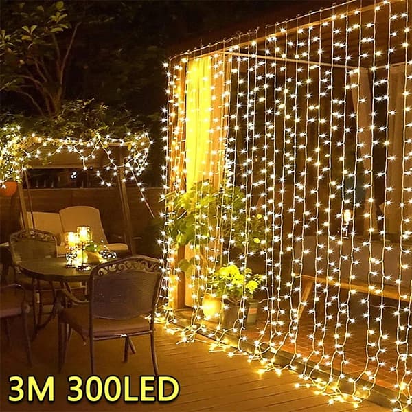 LED Gardin Lyslenke Eventyrdekorasjon 8 Moduser USB Julekranslampe For Hjem Hage Julefest Bryllup Warm White 300LED(3M x 3M)