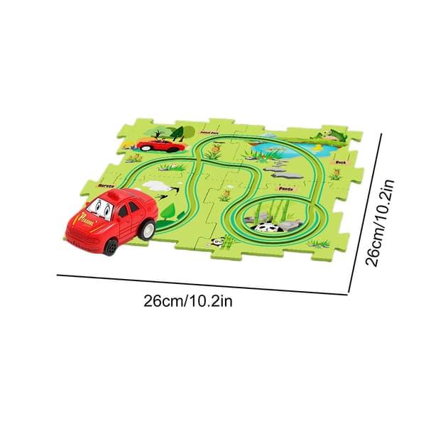 Pedagogiskt pussel bilbana lekset, batteridriven leksaksbil och pusselbräda 5pcs