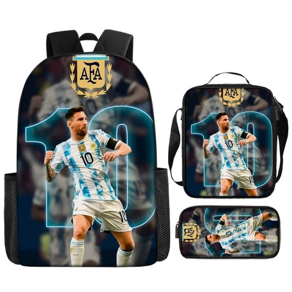 Messi-tryckt ryggsäck, tredelad uppsättning, tecknad ryggsäck 39