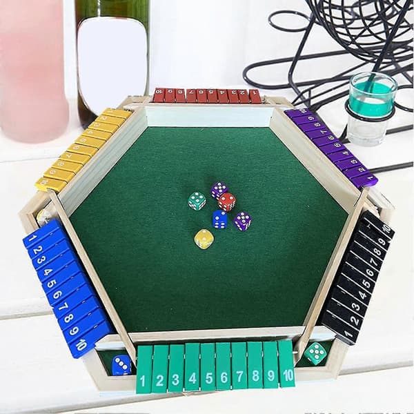 Shut The Box Terningespil 6 Spillere 6 Farvede Sider Træ Bordplade Shut The Box Spil Med 12 Terninger{h}