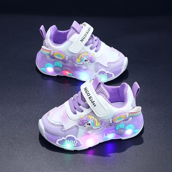 Piger Lysende Sko Regnbue LED Sneakers Bløde Sål Løbesko Til Børn PURPLE 23