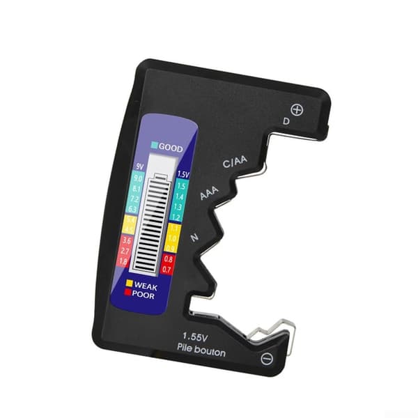 Denne batteritester har en LCD-skærm og kan teste batterier af forskellige kapaciteter, herunder 9V PP3, AAA, AA, C og knapcellebatterier.