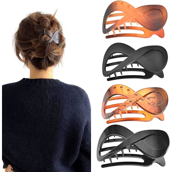 4 stk. franske matte hårklemmer, store akryl hårklemmer, skridsikre hårklemmer, tykt hår, flade hårklemmer, gribehårklemmer, bananbarrette{F2}