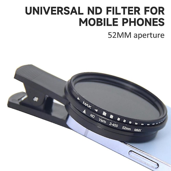 Telefon Kameralinse 52mm Clip-on ND 2-400 Mobiltelefon Linse Justerbart Densitet Filter med Telefon Clip{f2}