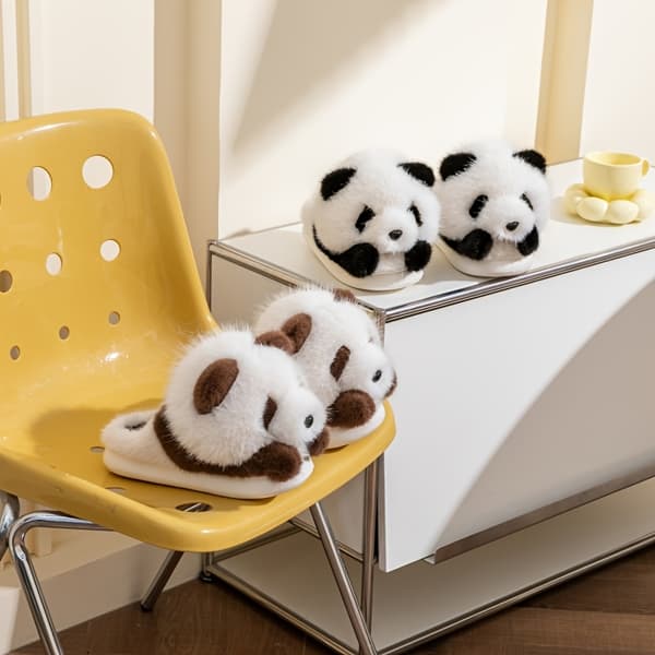 Söta Panda Tofflor För Kvinnor Höst Vinter Inomhus Plysch Varma Hustofflor Casual Hemmaskor Brown And White EU 34