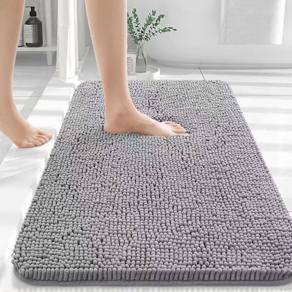 Badrumsmattor 24x16, Extra Mjuka Absorberande Chenille Badrumsmattor, Gummibaksida Snabbtorkande, Maskintvättbara Badrumsmattor för Badrumsgolv, Grå
