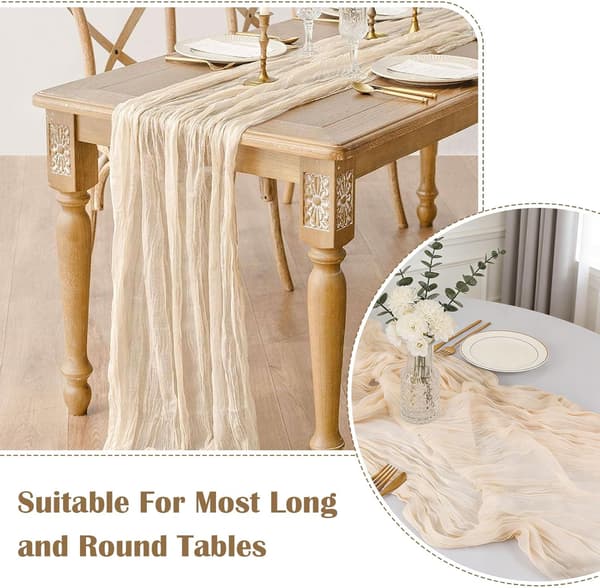 2 stk Osteklut Bordløper Beige 90x300cm Boho Rustikk Gasbind Bordløper Duk til Bryllupsfest Bursdagsborddekorasjon 90*300cm