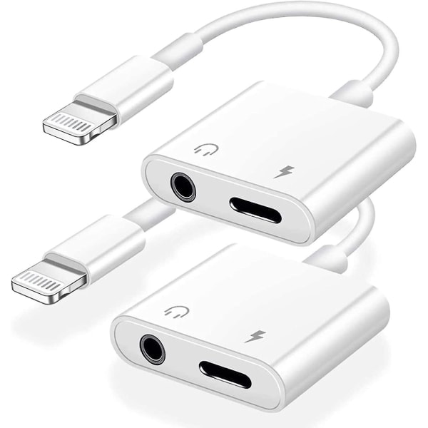 2-pack iPhone hörlursadapter, 2-i-1 Lightning till 3,5 mm ljud + laddare{EE}