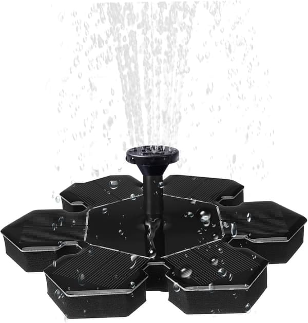 Fuglebadfontener solenergi solfontene for fuglebad med 4 utskiftbare dyser for utendørs fontenevann Abs plast blomsterdesign