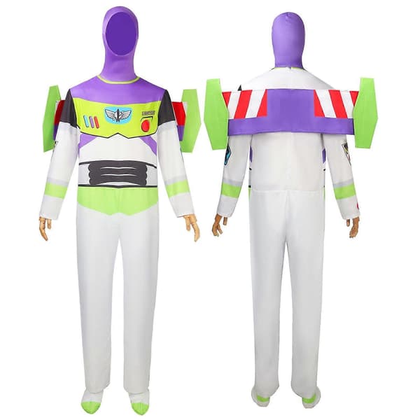 Buzz Lightyear-kostyme kompatibelt med voksne leker Space Ranger-heldress med vinger og hodeplagg S til 3XL Hvit White M