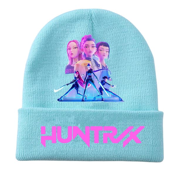 KPOP DEMON HUNTER stickad mössa i ull med tryck, beanie för utomhusbruk, kallt väder, vuxen Blå-9{F2} Blue-9 One size