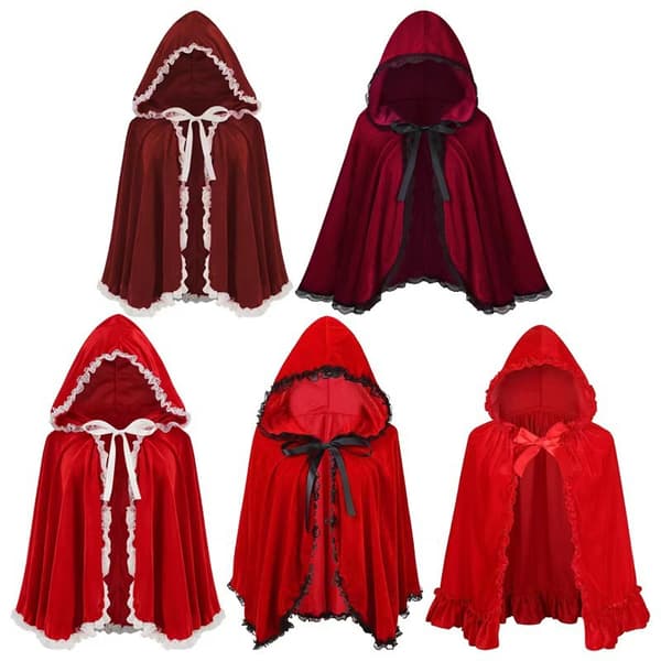 Kvinders Røde Hætte Halloween Kappe, Kappe Kostume med Blondekant, Dramatisk Cosplay Outfit til Halloweenfester, Forestillinger og Begivenheder*60cm*lys rød bright red 60cm