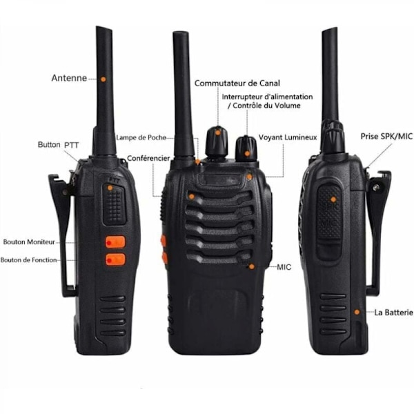 Baofeng Walkie Talkie Lang rekkevidde Oppladbar Profesjonell 16 Kanaler PMR Walkie Talkies Radio, med Ørepropp, USB Lader, Batteri (1 Par)