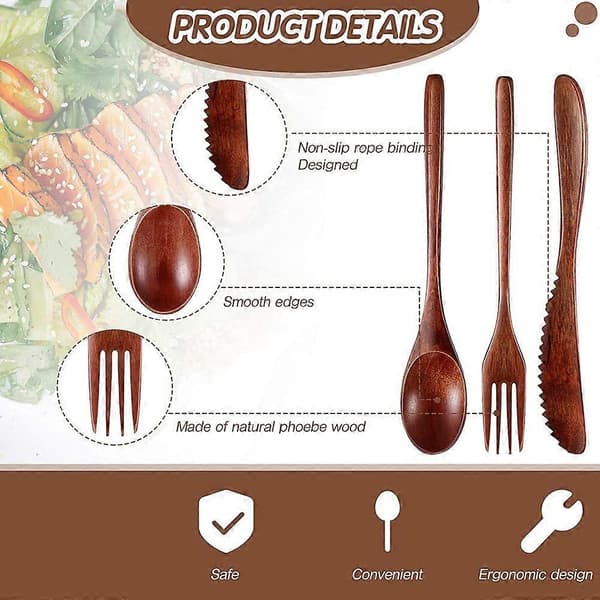 Träsked Gaffel Kniv Bestickset Trä Servisset Kök Trä Bestick Bordsservis (F666)