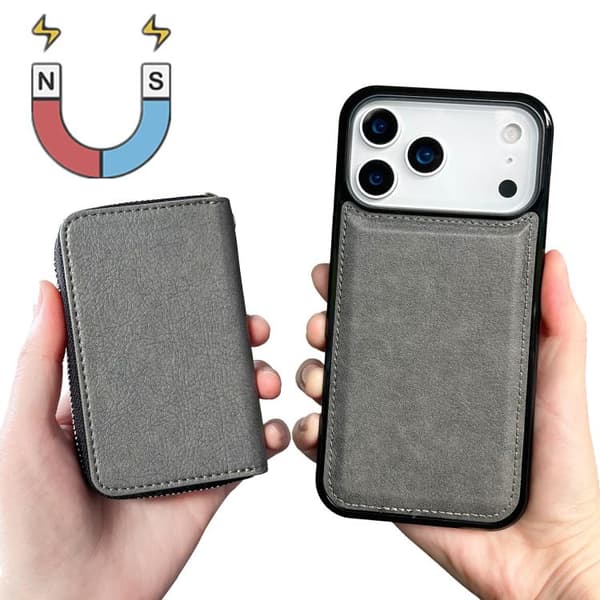 iPhone 17 Pro Max etui med snor og 11 kortpladser - ensfarvet design (F2) Grå