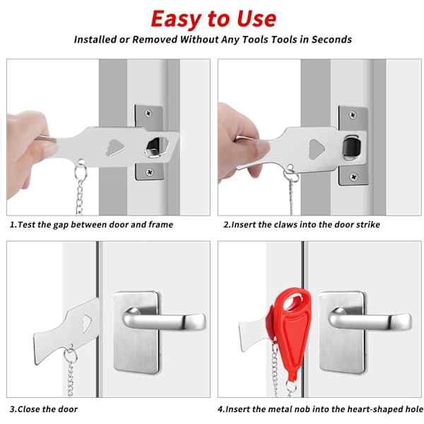 2-pack bärbart dörrstopp för hotell och dörr för extra säkerhet (F854)