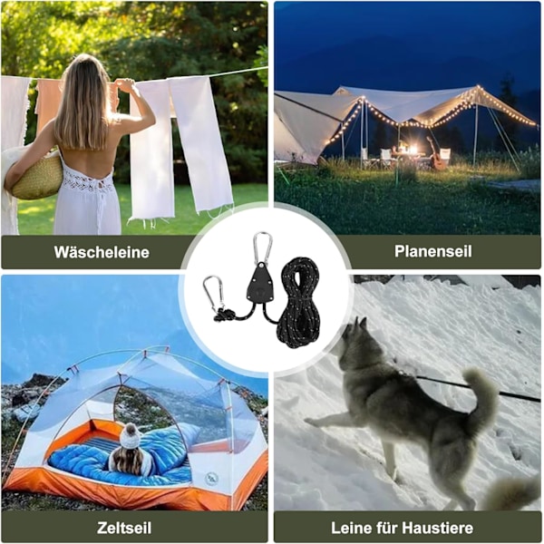Spännlinor med linstramare, 4m repavgränsningsrep, reflekterande tältrep med spännare, krok, Ø 4mm justerbart rep för campingtältlampa{F2}