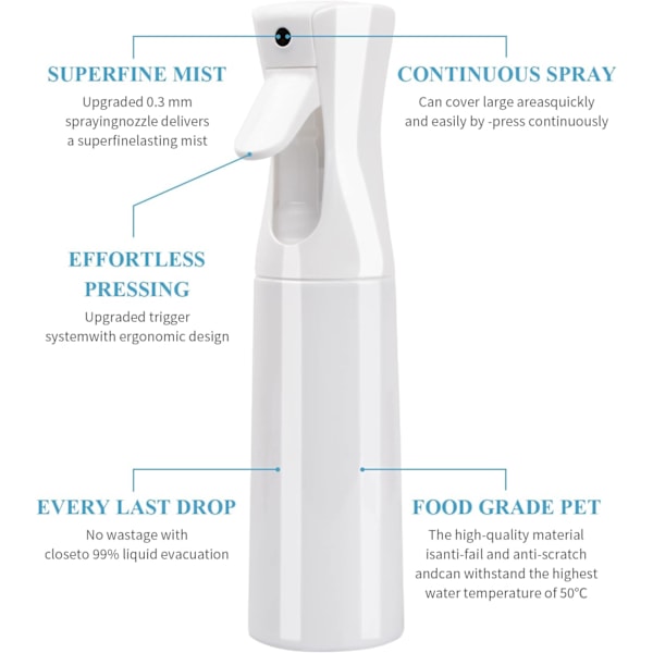 2 st Tomma Plastsprayflaskor för Hårvatten 300ml Kontinuerlig Vattendimma Tom Sprayflaska, Multifunktionell Fin Vattendimsprayflaska{F2}