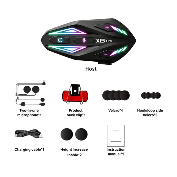 X13 Pro Motorcykelhjälm Bluetooth Headset, Trådlös Intercom, Vattentätt Brusreducerande Kommunikationssystem med Djup Bas X13Pro - 2-in-1 Microphone