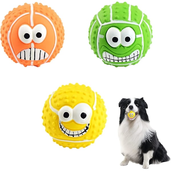 3 st Pipande hundbollar, Smiley Face Latex Hund Pipande Tuggleksak, 3,1 tum mjuka studsande apportbollar för medelstora små husdjur