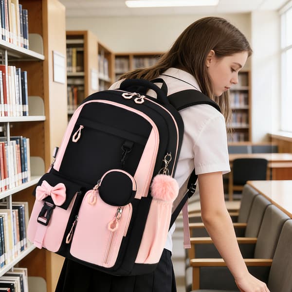 2026 Studentryggsäck, Söt Rosett Design Skolväska, Stor Kapacitet Fritidsreseryggsäck Purple – Backpack Only