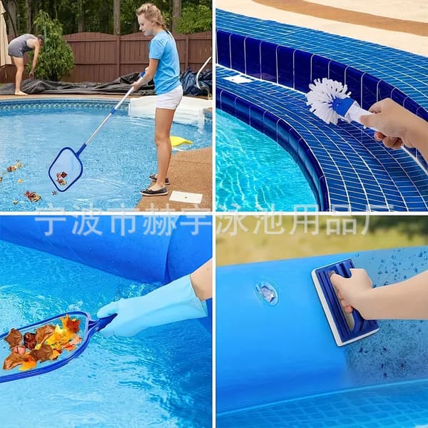 Rengöringskit för pool, håv med 5-delad stång och poolborste