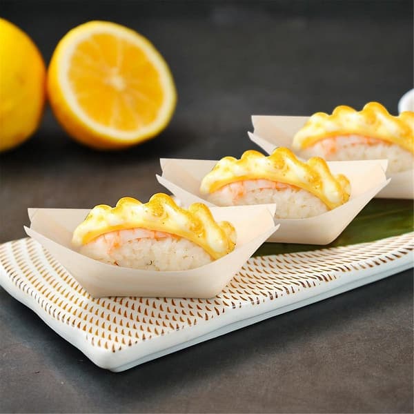 {CA}150 st Engångs Sushi Båtar Aptitretare Tallrikar Trä Matbrickor Trätallrikar Sushi Och Sas{F2}