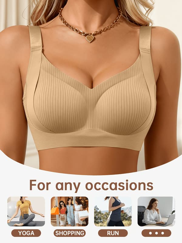 Dame BH med brede stropper, push-up, uten bøyle, komfortabel, uformell, ensfarget Apricot L