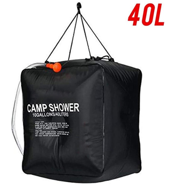 Solar shower bag 40 liters camping, temperature 45°C hiking, climbing