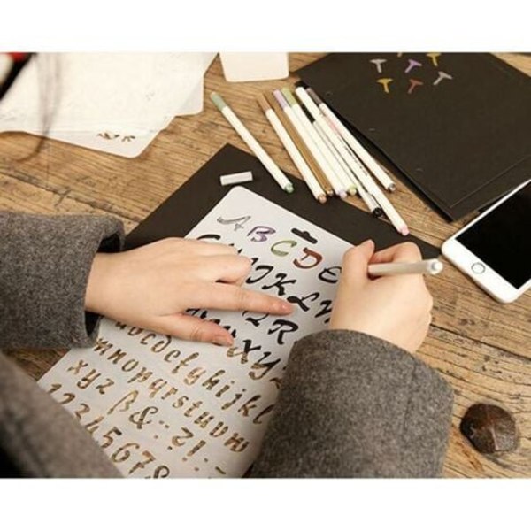 8 numeron ja kirjaimen sapluunan aakkoset sapluunamaalaus uudelleenkäytettävät pehmeät pienet ja isot kirjaimet 1–3 cm scrapbookingiin{F2}